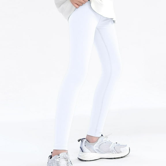 ATOGUTA Leggings Girls Kids Dance Running Yoga Pants Stretchy High Waist Tight Pants White, Size 8-15