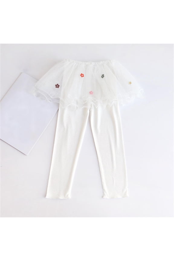 Leggings With Skirt For Girls Footless Sequined Tulle Skirt Pants for Kids Size 2T-10, White