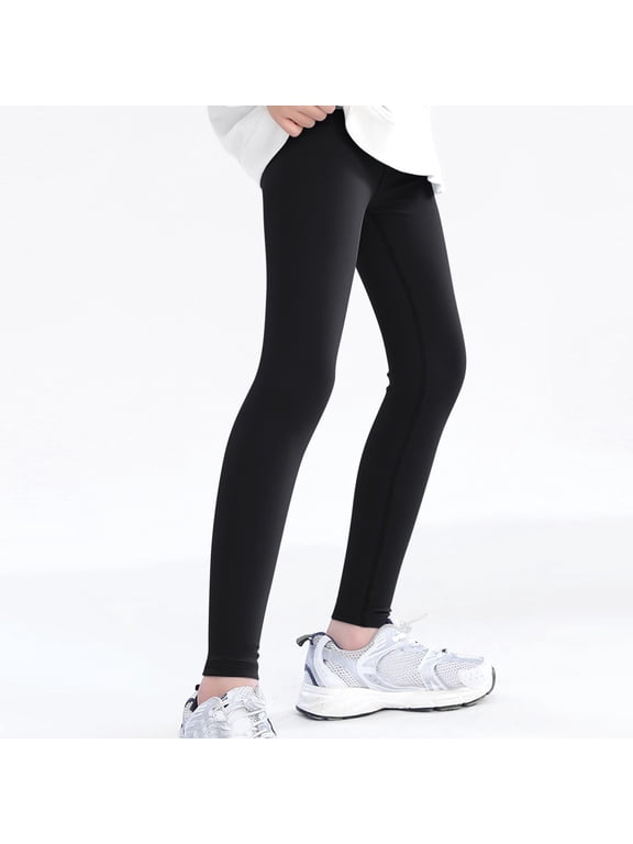 Leggings for Girls Kids Dance Running Yoga Pants Stretchy High Waist Tight Pants Black, Size 8-15