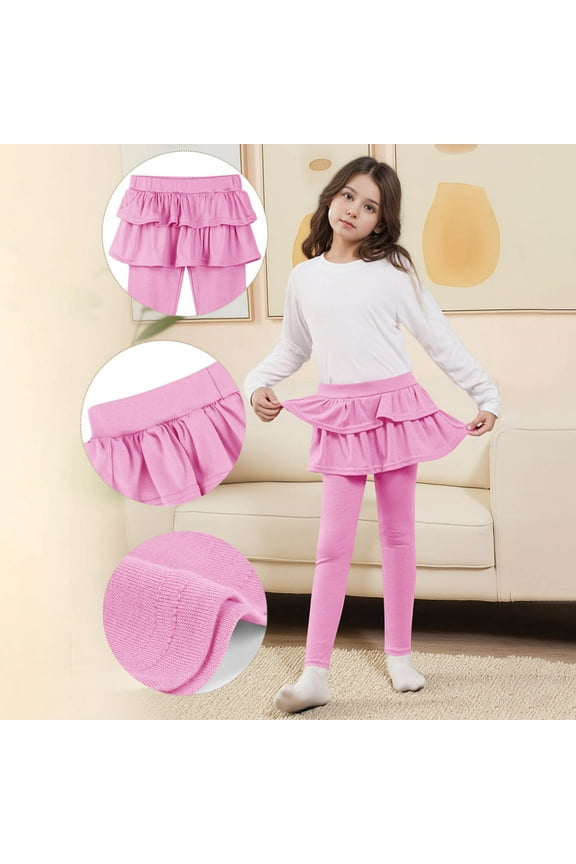 Leggings with Skirt for Girls School Uniform Pants Ruffle Skirt Tutu Kids Pull On Warm Clothes Size 3T-14, Pink