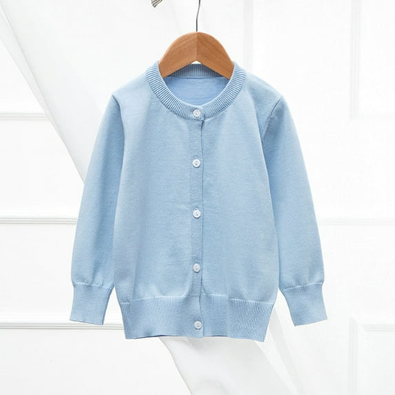 ATOGUTA Lightweight Cardigans for Girls Long Sleeve Cardigan Kids Casual Button Front Sweater Cropped Jacket Cover Up Tops Blue, Size 2T-10