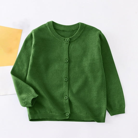 ATOGUTA Lightweight Cardigans for Girls Long Sleeve Cardigan Kids Casual Button Front Sweater Cropped Jacket Cover Up Tops Green, Size 2T-10