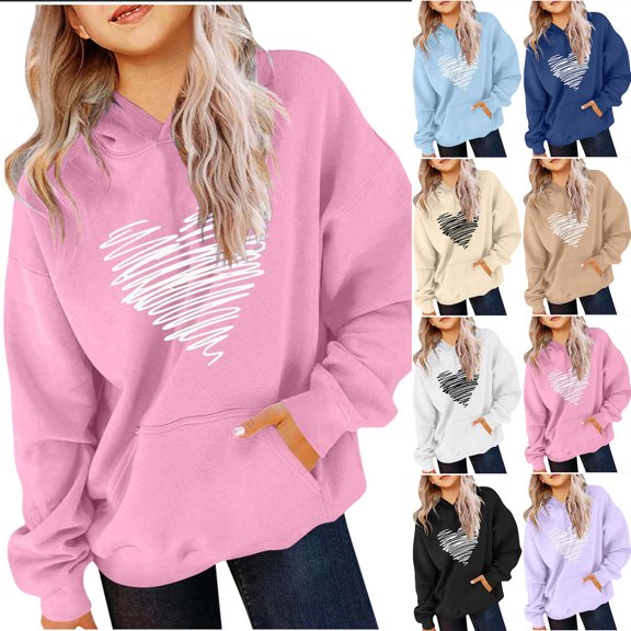 ATOGUTA Lightweight Valentine's Day Sweatshirts for Girls Love Heart Graphic Long Sleeve Pullover Casual Shirt Tops Size 4T-14, Pink