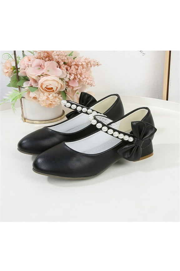 Little Girl Dress Shoes Black Kids Party Wedding Shoes with Bowknot Back to School Princess Shoe