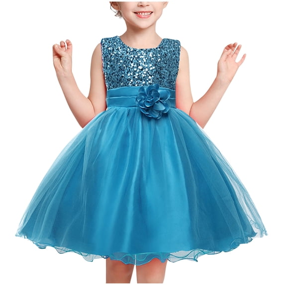 ATOGUTA Little Girl Dresses Tulle Princess Pageant Dress for Wedding Kids Gowns with Bow-knot Sky Blue, Size 3T-10