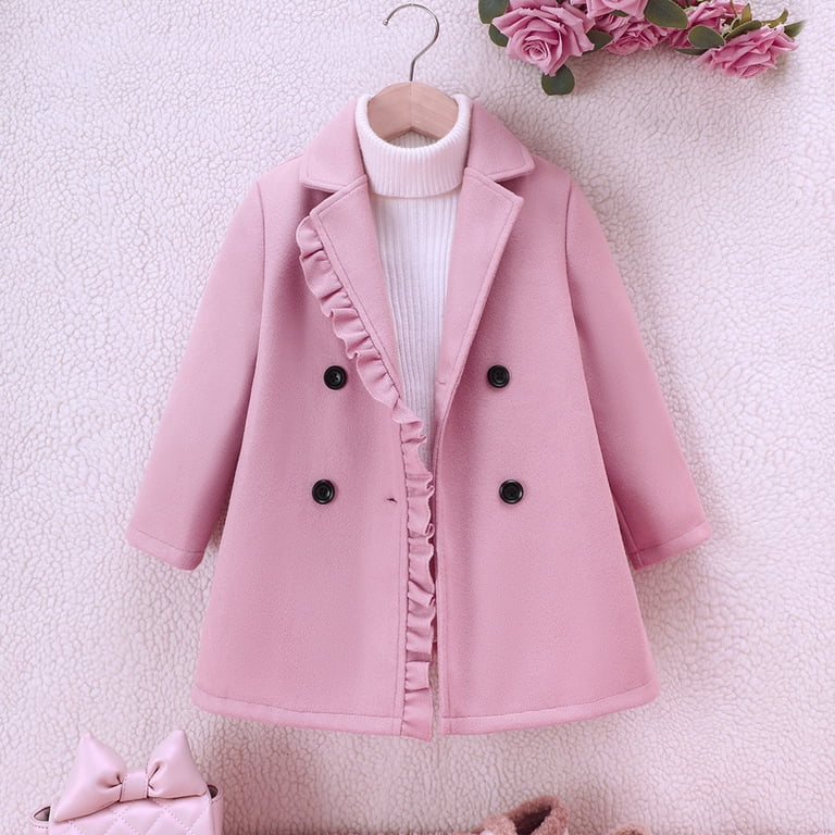 ladies pink dress coat Boucle Wool Double Breasted Coat