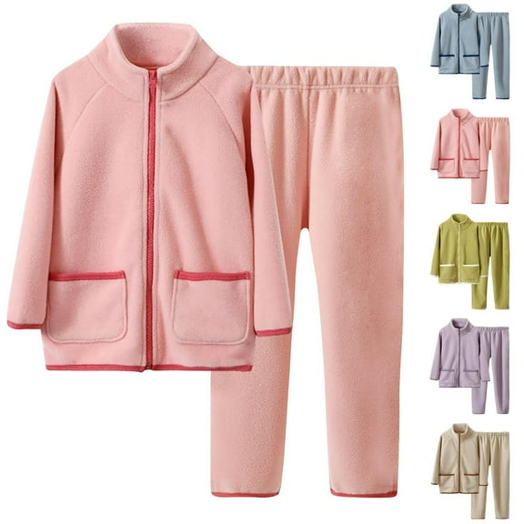 ATOGUTA Little Girls Pajama Sets Toddler 2 Pieces Pjs Kids Fleece Sleepwear Clothes Long Sleeve Sets Size 3T-15, Pink