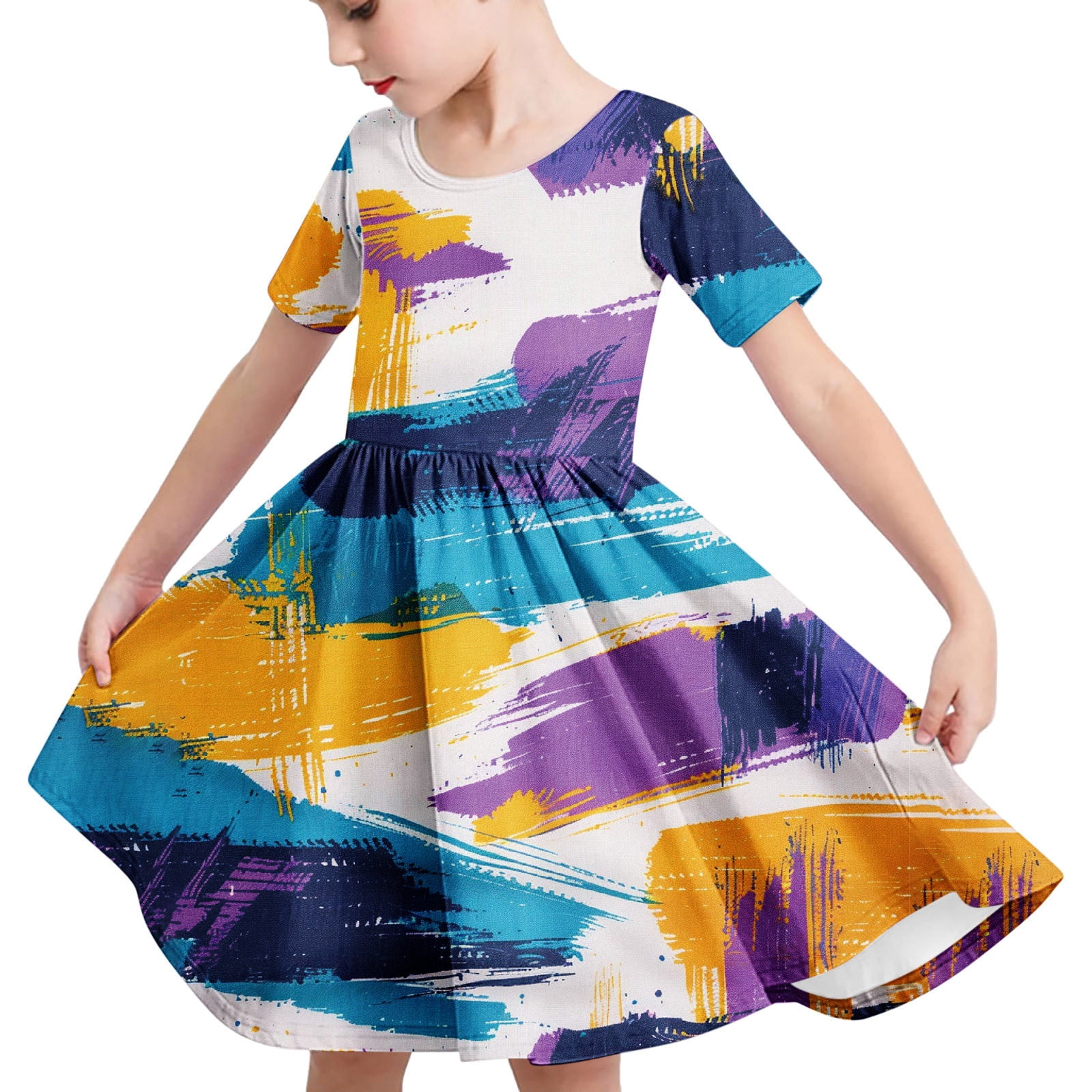 KIDS A-LINE GATHERED DRESS  12-14 SUNLIGHT SYMPHONY main image 1