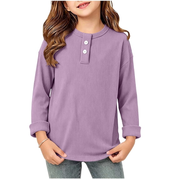 ATOGUTA Long Sleeve Shirts Girls Casual Long Sleeve T Shirts Kids Crewneck Tops Fashion Tees Size 0-12, Purple