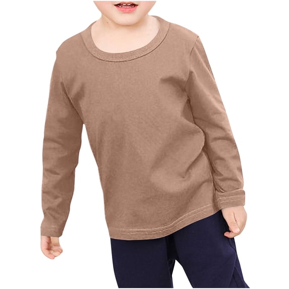 ATOGUTA Long Sleeve Shirts for Boys Girls Toddlers Soft Crewneck Tee Kids Basic Long-Sleeve T-Shirts Top Coffee, Size 6M-11