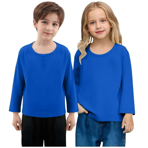 ATOGUTA Long Sleeve Shirts for Girls Kids Basic Crewneck T-Shirts Top for Boys 2 Pack Blue, 1T-11