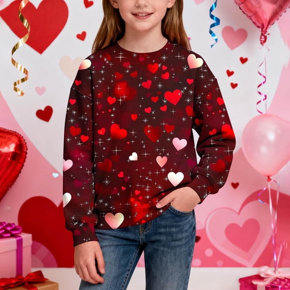 ATOGUTA Long Sleeve Sweatshirts Shirts For Girl Kids Casual Long Sleeve Loose Valentine's Day Tops Comfy Lightweight Pullovers Size 1T-15, White