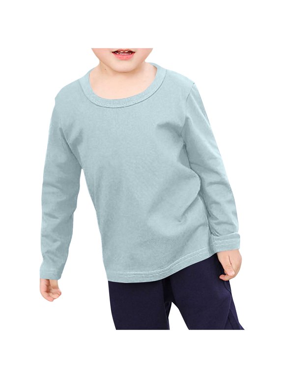 Long Sleeve Toddler Boy Girl Shirts Toddlers Soft Crewneck Tee Kids Basic Long-Sleeve T-Shirts Top Sky Blue, Size 6M-11