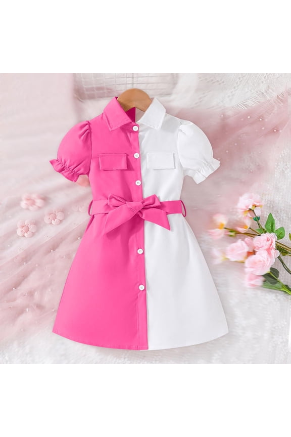 Luau Girls Dress Short Sleeve A-line Summer Holiday Birthday Formal Midi Dresses Hot Pink, Size 4-9 Years