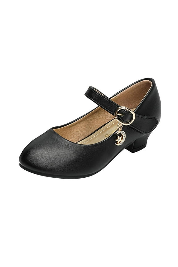 Mary Janes Kids Black Faux Leather Shoes Princess Dress Mary Jane Shoes Kids Low Heels Wedding Dance Shoes with Buckle
