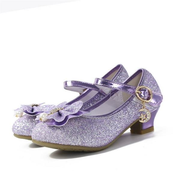 ATOGUTA Mary Janes Kids Purple Kids Party Wedding Shoes with Bowknot Back to School Princess Shoe