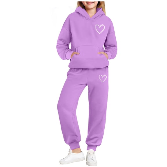 ATOGUTA Outfit Girl Tracksuit Fleece Hoodie Sweatshirt and Sweatpants Joggers Set with Pockets Size 3T-15, Purple