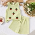 thumbnail image 1 of ATOGUTA Outfit Sets For Girls Sleeveless Strawberry Knitted Tank Top and Shorts Set Trendy Clothing Size 1T-8, Green, 1 of 7