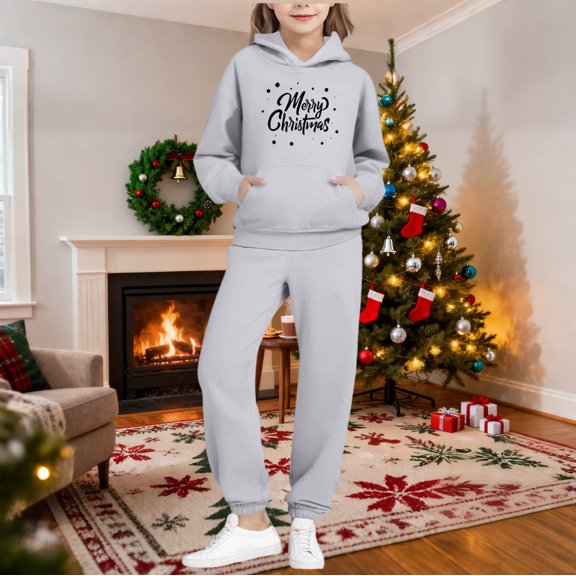 ATOGUTA Outfit for Girls Tracksuit Christmas Hoodie Sweatshirt and Sweatpants Joggers Set with Pockets Size 2T-14, Gray