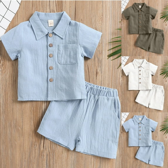 ATOGUTA Outfits Boys Two Piece Summer Outfit Short Sleeve Top and Shorts Kids Shorts Outfit Set Size 0-12, Light Blue