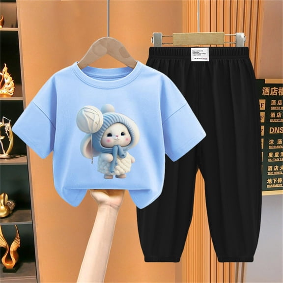 ATOGUTA Outfits for Girls 2T-12 Trendy Cute Soft Print Long Sleeve Tops and Longs Pants Suit