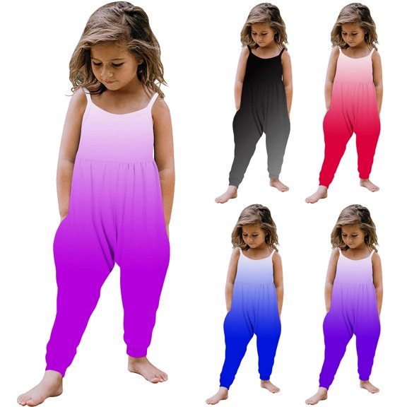 ATOGUTA Overalls for Girls Size 1T-6 Spaghetti Strap Loose Romper Kids Casual Sleeveless Overalls with Pockets Black