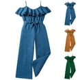 thumbnail image 1 of ATOGUTA Overalls for Girls Size 8-13 Years Ruffle Off Shoulder Jumpsuit Wide Leg Romper One Piece Party Summer Outfits Blue, 1 of 4