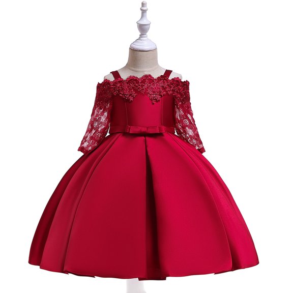 ATOGUTA Pageant Dresses for Girls Embroidery Lace Bowknot Birthday Party Gown Kids Dresses Wine, Sizes 3T-8