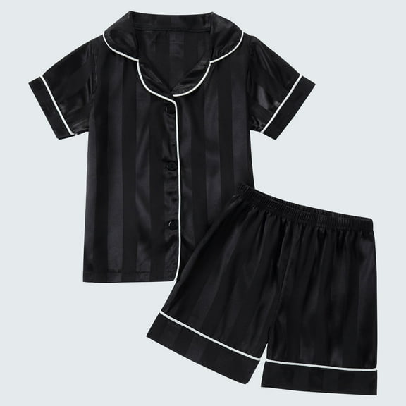 ATOGUTA Pajamas Outfits Set for Toddler Boy Girl 1T-8 Casual Button Down Short Sleeve Shirts And Shorts Outfits Stain Homewear Black