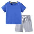 thumbnail image 1 of ATOGUTA Outfits Set for Boys Size 1T-11 Active Shorts Set 2 Piece Short Sleeve T-Shirt and Sweat Shorts Blue, 1 of 4