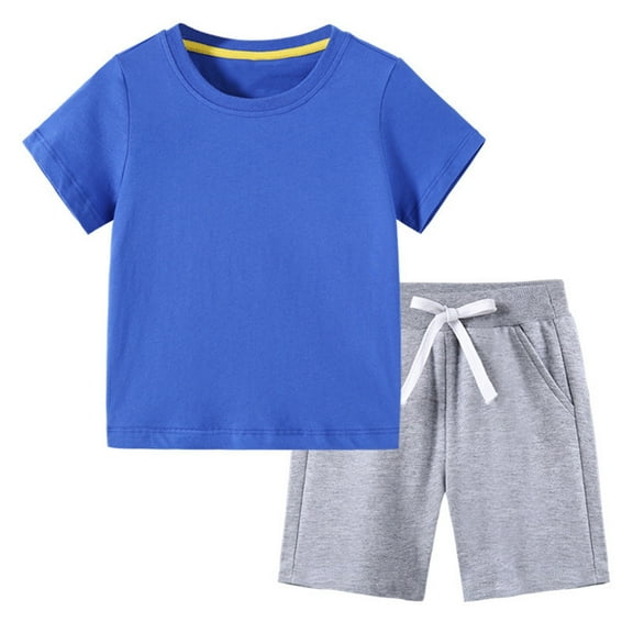 ATOGUTA Pajamas Set for Boys Size 1T-11 Active Shorts Set 2 Piece Short Sleeve T-Shirt and Sweat Shorts Blue