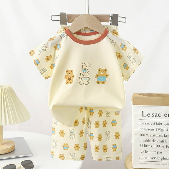 ATOGUTA Pajamas Set for Boys Size 3T-9 Short Sleeve Cool Summer PJ Set Kid Sleepwear Yellow