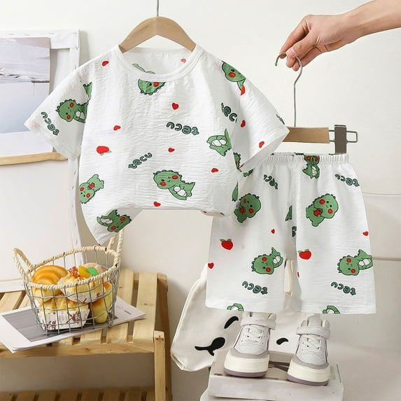 ATOGUTA for Girls 1T-7 Short Sleeve Sleep Tee and Pants Kid Summer Homewear Sets