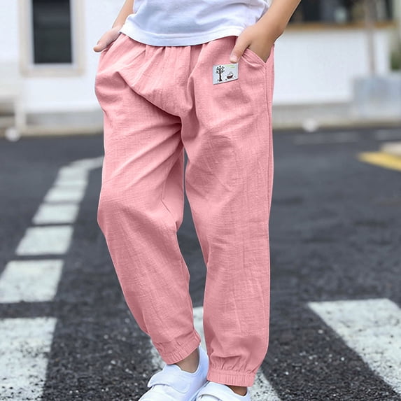 ATOGUTA Pants for Boys Girls Cotton Sweatpant Elastic Sport Pant for Children Pink, Size 3T-10