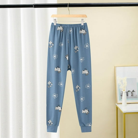 ATOGUTA Pants for Boys Girls Soft Sleepwear Casual Loose Lounge Bottoms Blue, Size 8-13