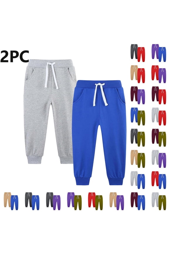 Pants for Boys Size 5T-14 Elastic Waist Athletic Joggers for Running Sports Outdoor School Uniform 2 Pack Gray