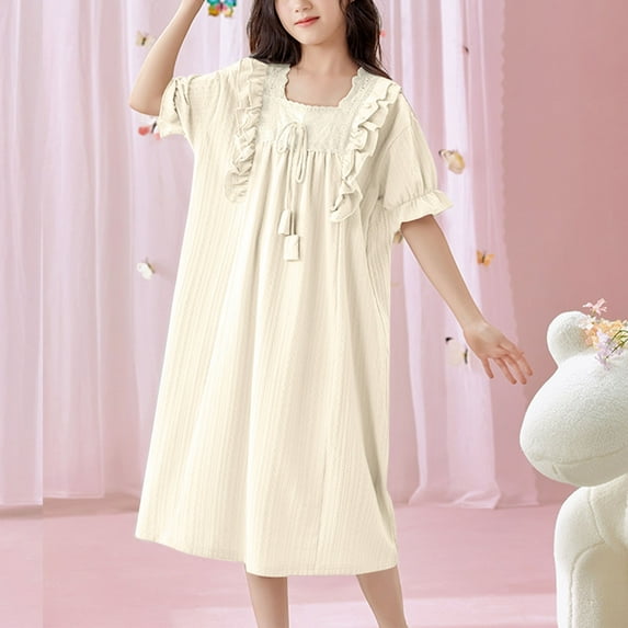 ATOGUTA Party Dress for Girls A-line Dress Sundress Casual Dress for Holiday Party Back to School Summer Size 4T-17, Beige