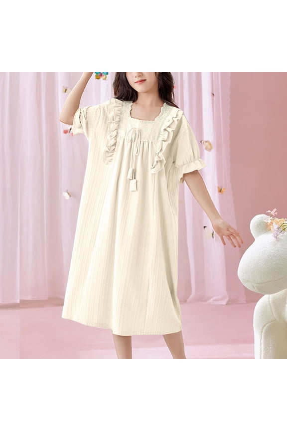 Party Dress for Girls A-line Dress Sundress Casual Dress for Holiday Party Back to School Summer Size 4T-17, Beige