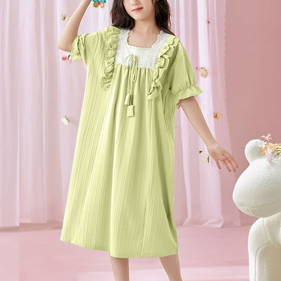 ATOGUTA Party Dress for Girls A-line Dress Sundress Casual Dress for Holiday Party Back to School Summer Size 4T-17, Green