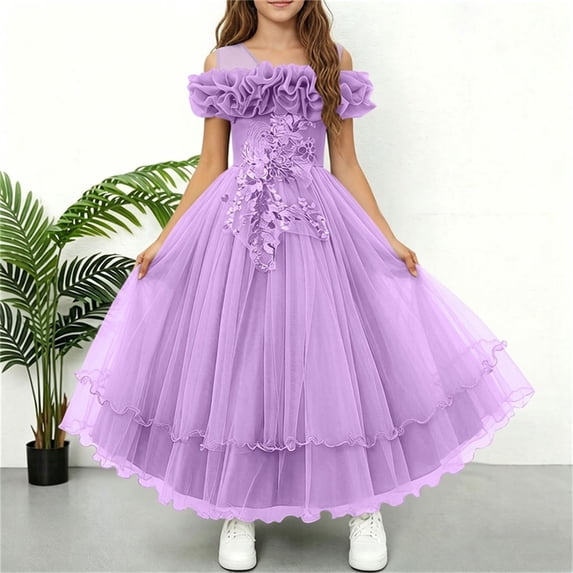 ATOGUTA Party Dresses for Girls Purple Sleeveless Tulle Long Formal Wedding Pageant Party Fancy Princess Ball Gown Dresses 7-13