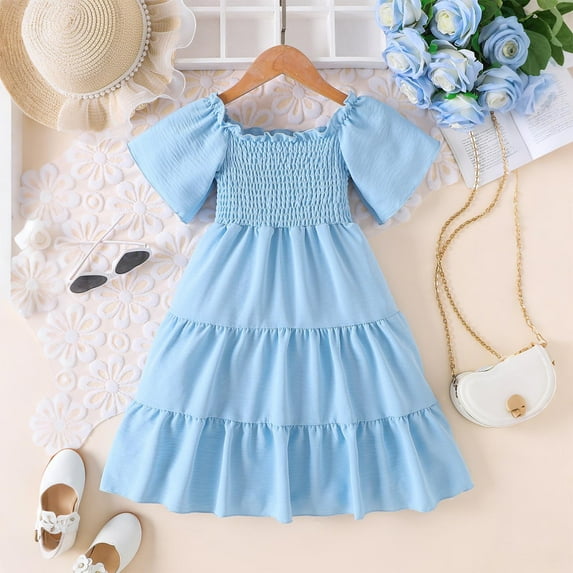 ATOGUTA Pencil Dress Girls A-line Dress Sundress Casual Dress for Holiday Party Back to School Summer Size 2T-7, Blue