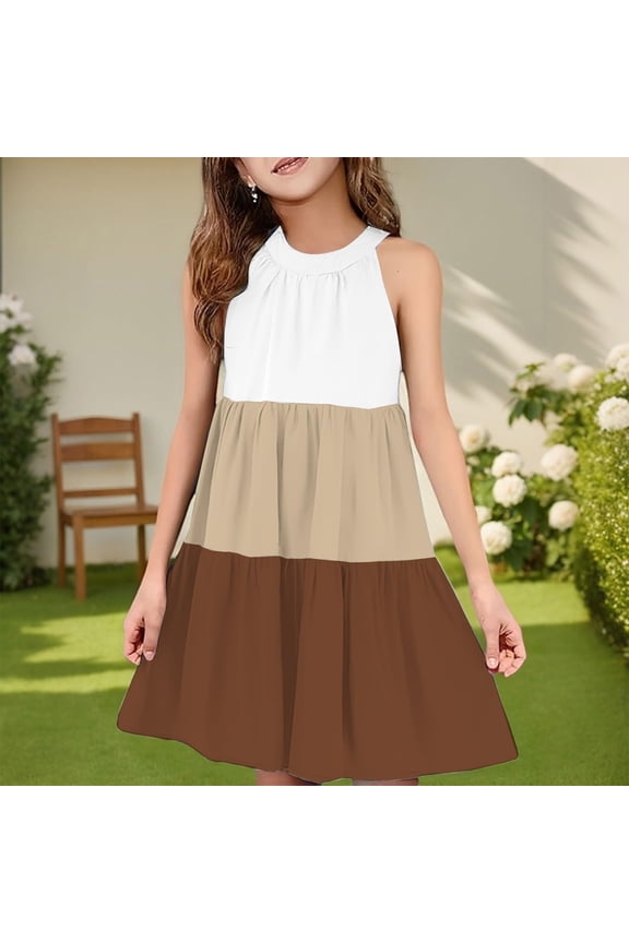 Pencil Dress Girls Summer Kids Skater Twirl A Line Tank Dress for School Casual Holiday Party Size 4T-14, Brown