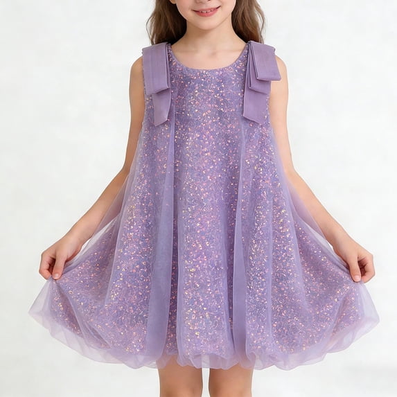 ATOGUTA Pretty Dresses for Girls Ruffle Tulle Tutu Dresses Cute Summer Party Princess Sundress Size 2T-10. Purple