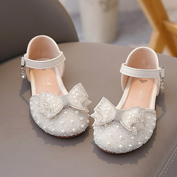 ATOGUTA Princess Shoes for Girls Beige Ballet Flats Flats for Wedding Party School Uniform Shoes Cute Girls Mary Janes