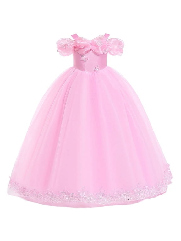 Prom Dress for Girls Lace Tulle Mesh Grils Summer Dress Flower Girls Party Dance Dress for Little Girls Pink, Size 5T-14