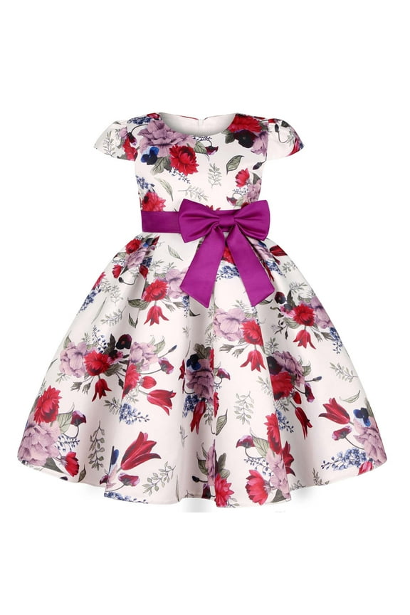 Prom Dresses for Girls Bridesmaid Wedding Princess Children's Bow Birthday Ball Party Show Evening Purple, Size 2T-8