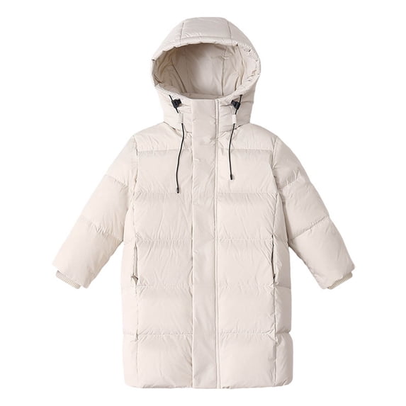 ATOGUTA Puffer Jacket Boys Insulated Long Quilted Winter Down Coat Warm Hooded Parka Snow Coats Size 4T-13, Beige