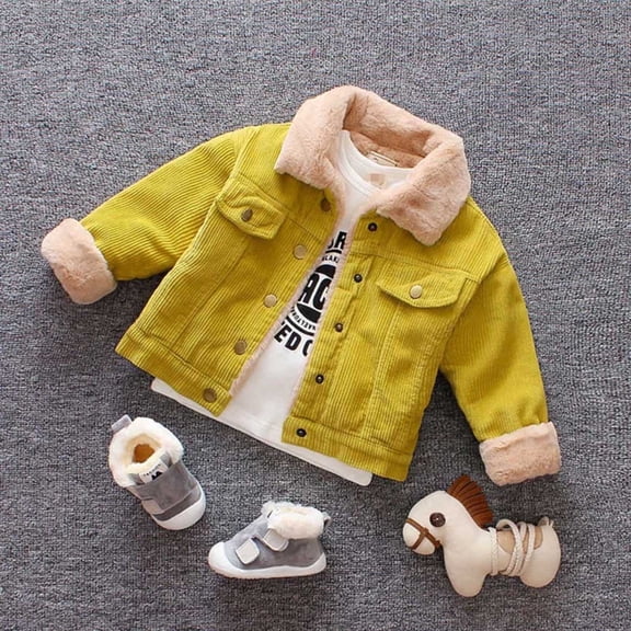 ATOGUTA Puffer Jacket Boys Winter Coat Sherpa Fleece Jacket Thick Warm Outerwear Clothes Yellow, Size 6M-3T
