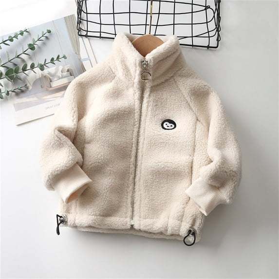 ATOGUTA Puffer Jackets for Boys and Girls Full-Zip Polar Fleece Lined Sherpa Jacket for Children White, Size 18M-10