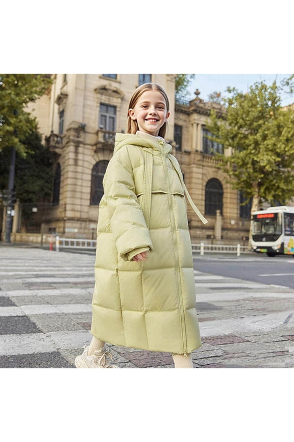 Puffer Jackets for Boys and Girls Long Quilted Puffer Jacket Warm Hooded Parka Snow Coats Size 5T-14, Green
